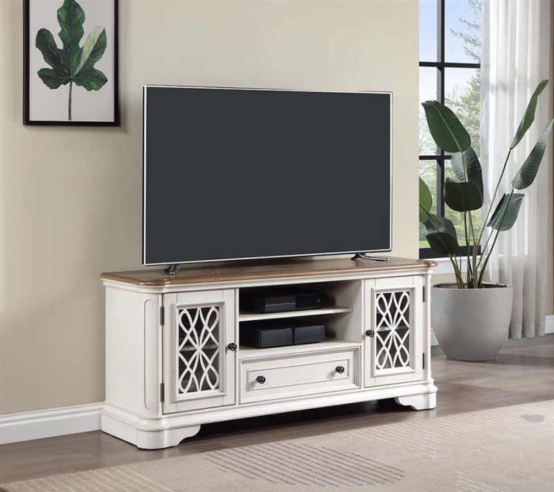 Florian 64 Inch TV Console in Oak & Antique White Finish by Acme - LV01665