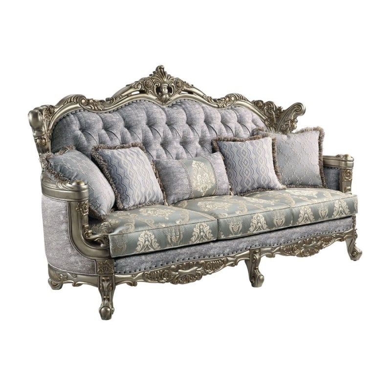 Miliani Sofa in Fabric, Natural Marble Top & Antique Bronze Finish by Acme - LV01780