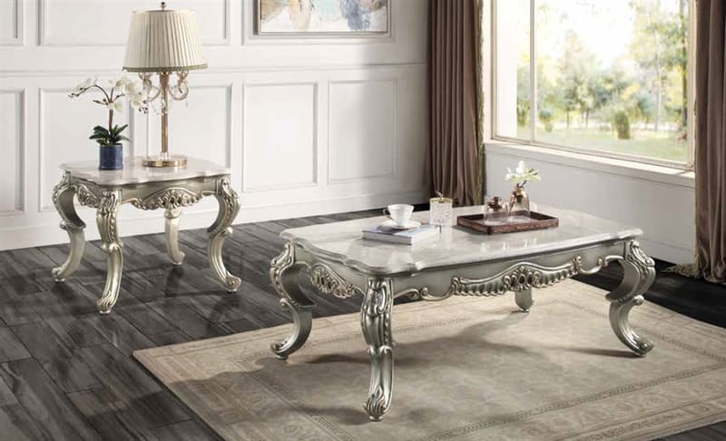 Miliani 3 Piece Occasional Table Set in Natural Marble Top & Antique Bronze Finish by Acme - LV01783-S