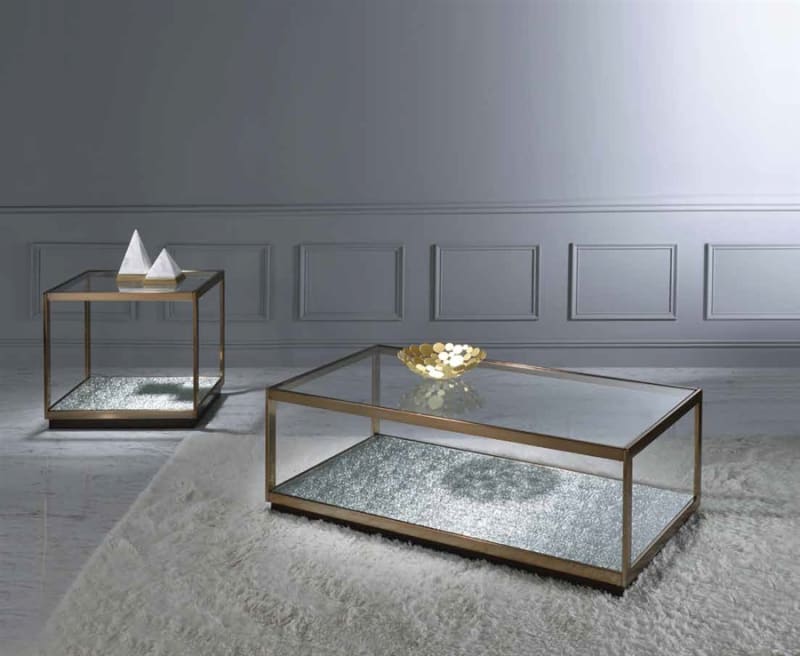 Kaia 3 Piece Occasional Table Set in Patterned Mirror Glass & Gold Finish by Acme - LV02085-S