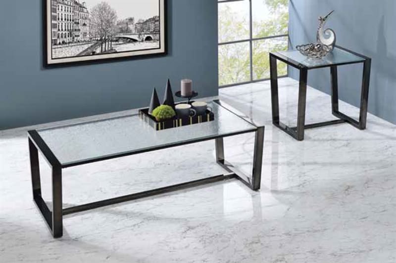 Kaia II 3 Piece Occasional Table Set in Patterned Mirror Glass & Black Finish by Acme - LV02091-S