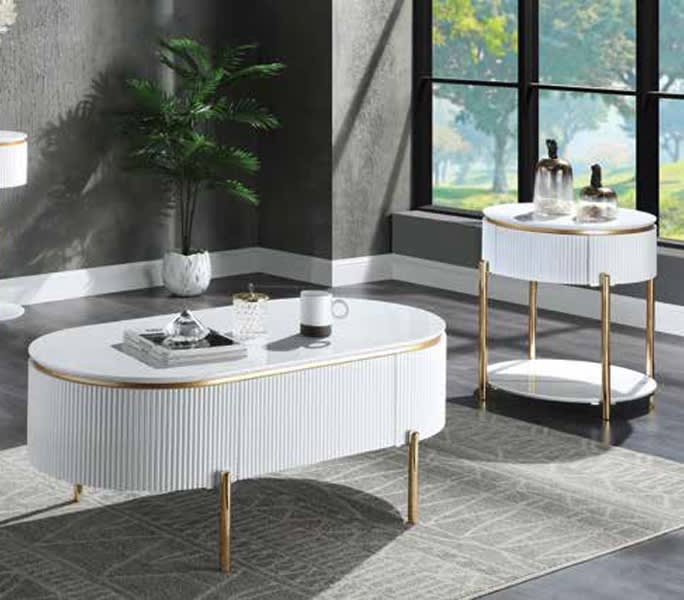 Daveigh 3 Piece Occasional Table Set in White High Gloss & Gold Finish by Acme - LV02464-S
