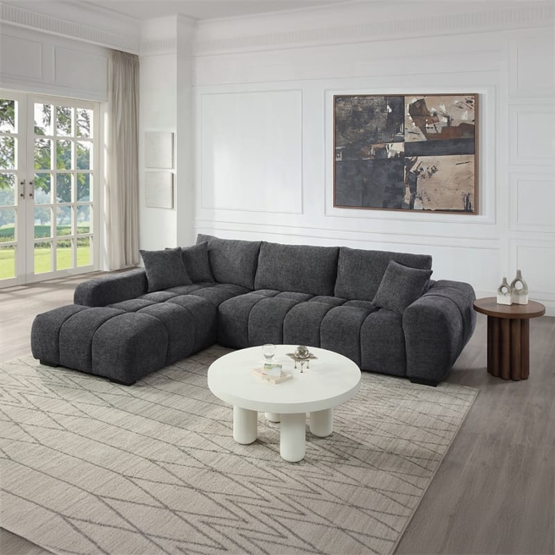 Chosen Sectional Sofa w/3 Pillows in Gray Chenille Finish by Acme - LV02720