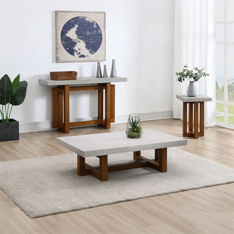 Keven 3 Piece Occasional Table Set in Faux Concrete Top and Walnut Finish by Acme - LV03015-S