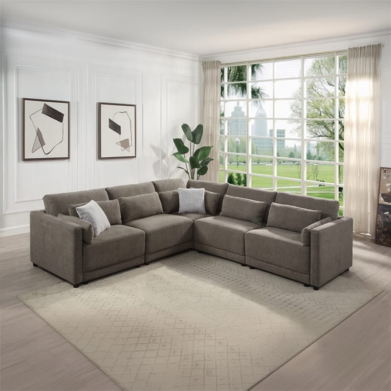 Rylie 5 Piece Modular Sectional Sofa Set in Brown Linen Finish by Acme - LV03150