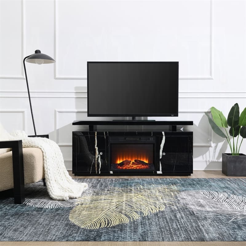 Drisana TV Stand w/Fireplace in Black Mirrored Finish by Acme - LV03868
