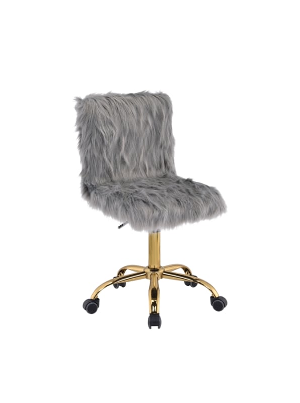 Arundell Office Chair in Gray Faux Fur & Gold Finish by Acme - OF00121
