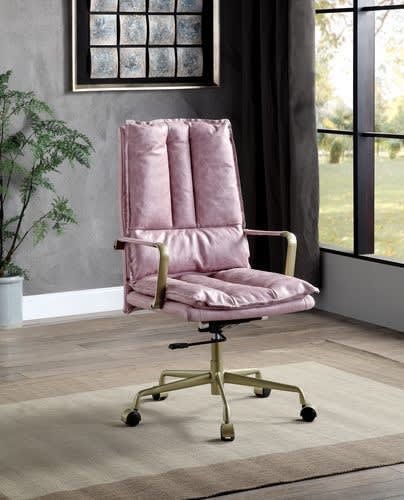 Tinzud Office Chair in Pink Top Grain Leather Finish by Acme - OF00439