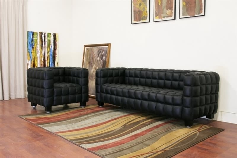 Arriga Black Leather Modern Sofa and Chair 2-piece Set by Baxton Studio - BAX-0717-Black