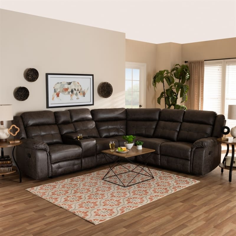 Vesa Modern and Contemporary Grey Leather-Like Fabric 6-Piece Reclining Sectional by Baxton Studio - BAX-7271C-Grey-SF