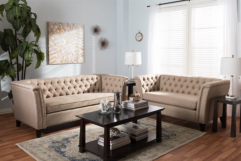 Lottie Modern and Contemporary Beige Fabric Button-tufted 2-piece Set by Baxton Studio - BAX-827-Beige