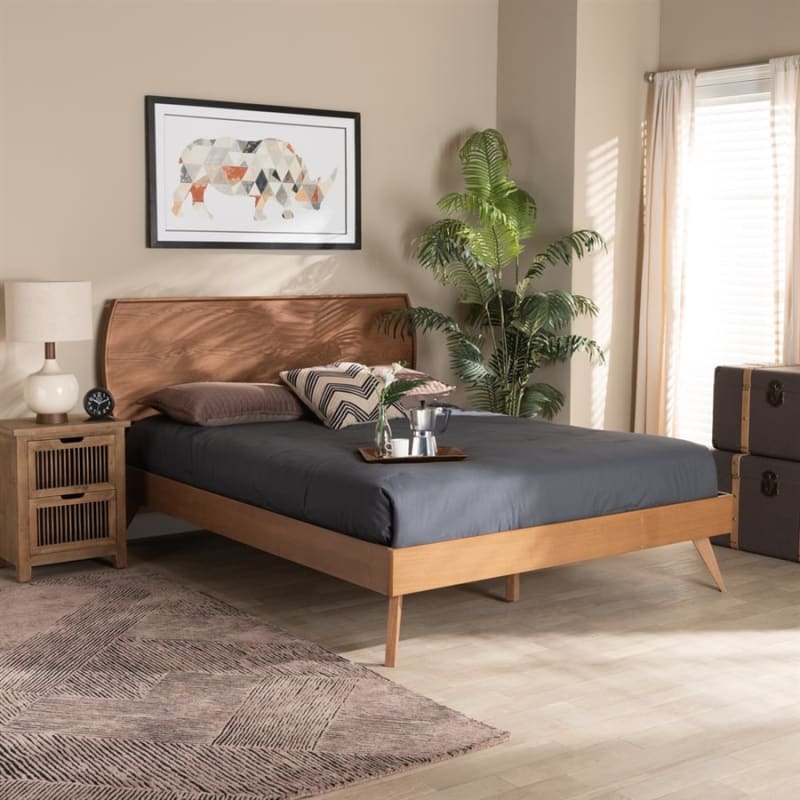 Aimi Platform Bed in Walnut Brown Finish by Baxton Studio - BAX-Aimi-Ash Walnut-Queen