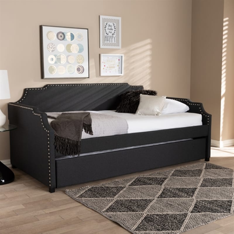 Ally Sofa Daybed with Trundle in Charcoal Fabric Finish by Baxton Studio - BAX-Ally-Charcoal Grey-Daybed