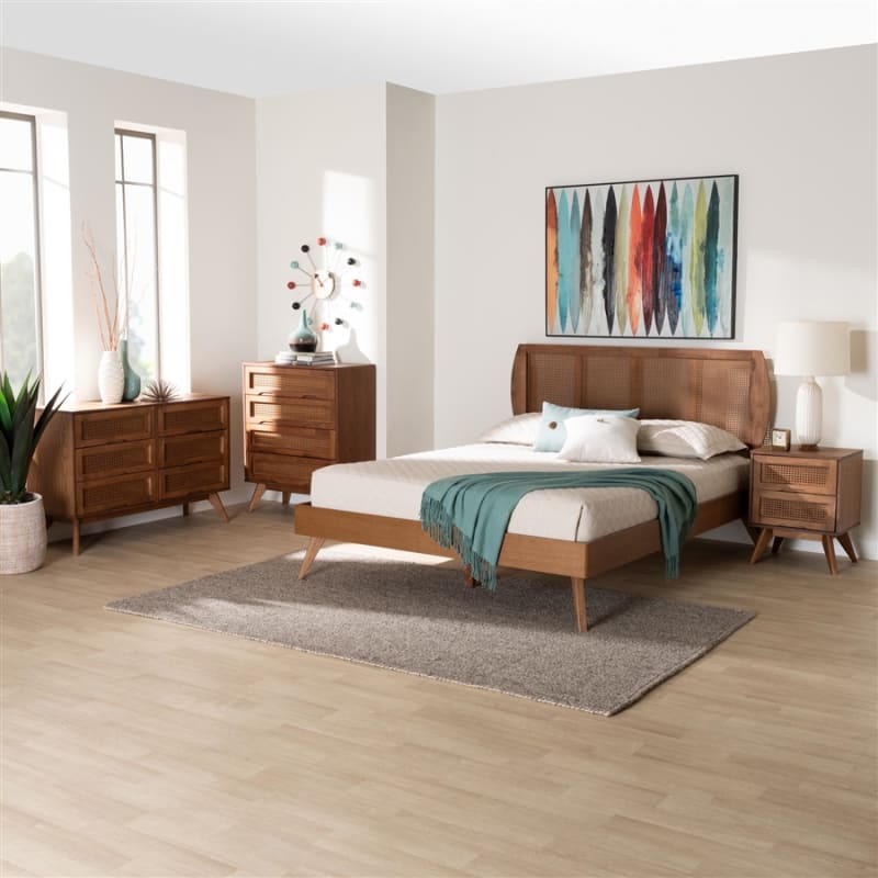 Asami 6 Piece Queen Bedroom Set in Walnut Brown Finish by Baxton Studio - BAX-Asami-Ash Walnut Rattan-Queen