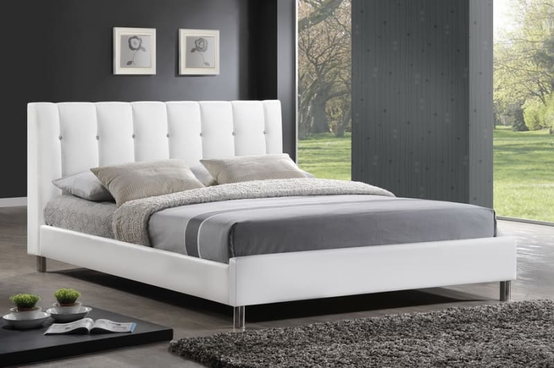 Vino Bed in White Finish by Baxton Studio - BAX-BBT6312-White-Queen