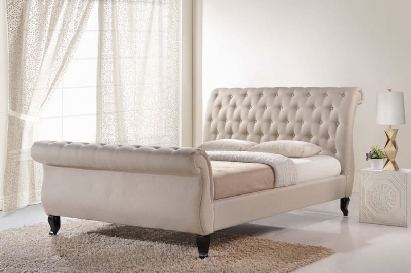 Antoinette Platform Bed in Light Beige Finish by Baxton Studio - BAX-BBT6317-King-Light Beige-6086-1