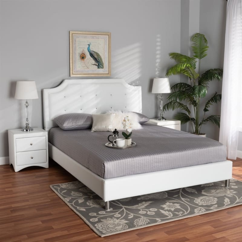 Carlotta 3-Piece Bedroom Set in White Faux Leather Finish by Baxton Studio - BAX-BBT6376-White-Queen-3PC