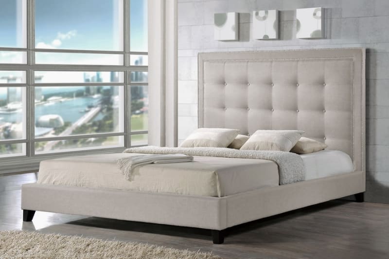 Hirst Platform Bed in Light Beige Finish by Baxton Studio - BAX-BBT6377-Light Beige-Queen