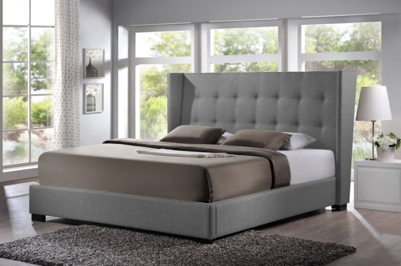 Favela Bed in Gray Linen Finish by Baxton Studio - BAX-BBT6386-King-Grey-DE800 (B-62)
