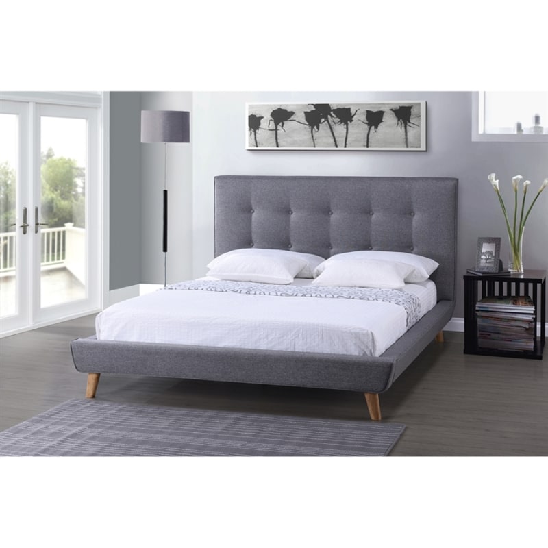 Jonesy Platform Bed in Grey Fabric Finish by Baxton Studio - BAX-BBT6537-Queen-Grey