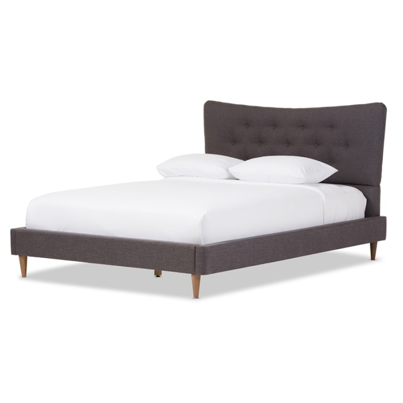Hannah Platform Bed in Dark Grey Fabric Finish by Baxton Studio - BAX-BBT6570-Dark Grey-Queen