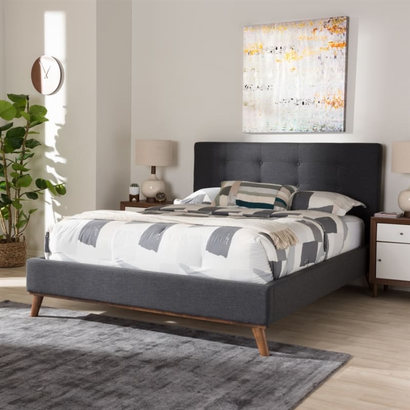Valencia Platform Bed in Dark Grey Fabric Finish by Baxton Studio - BAX-BBT6662-Dark Grey-Queen