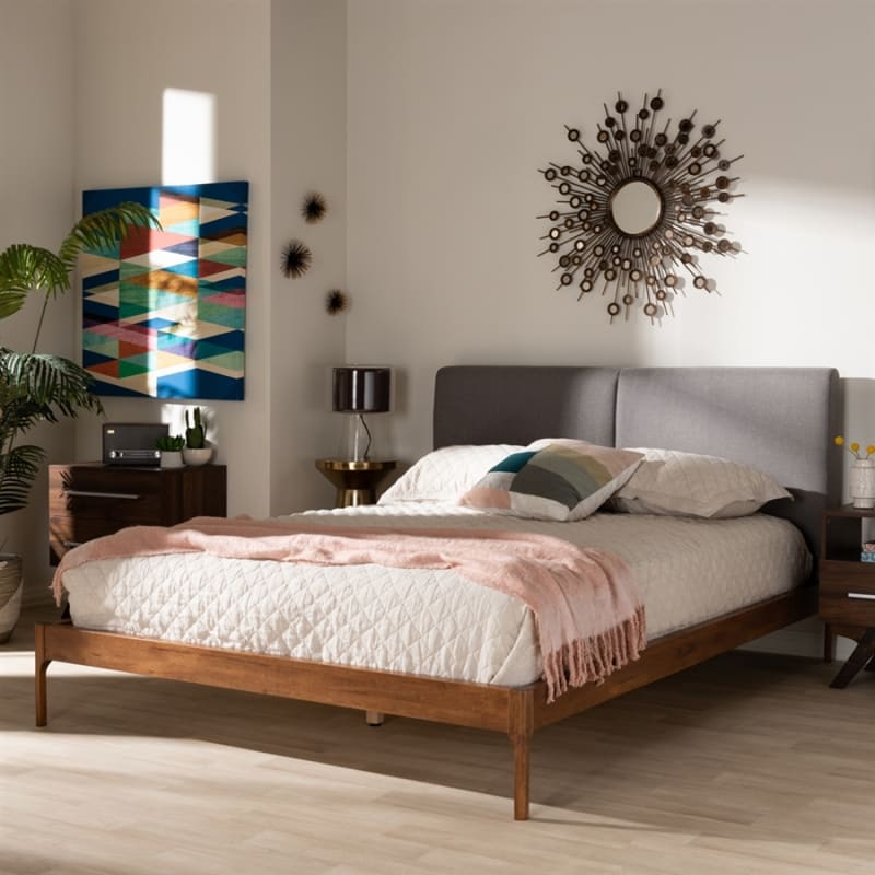Aveneil Platform Bed in Grey Fabric Finish by Baxton Studio - BAX-BBT6723-Grey-Queen