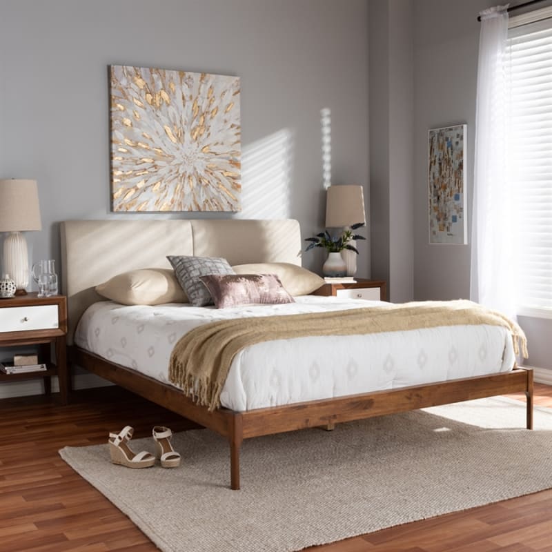 Aveneil Platform Bed in Beige Fabric Finish by Baxton Studio - BAX-BBT6723-Light Beige-Queen