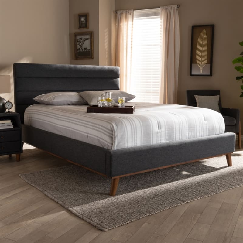 Erlend Platform Bed in Dark Grey Fabric Finish by Baxton Studio - BAX-BBT6803-Dark Grey-Queen