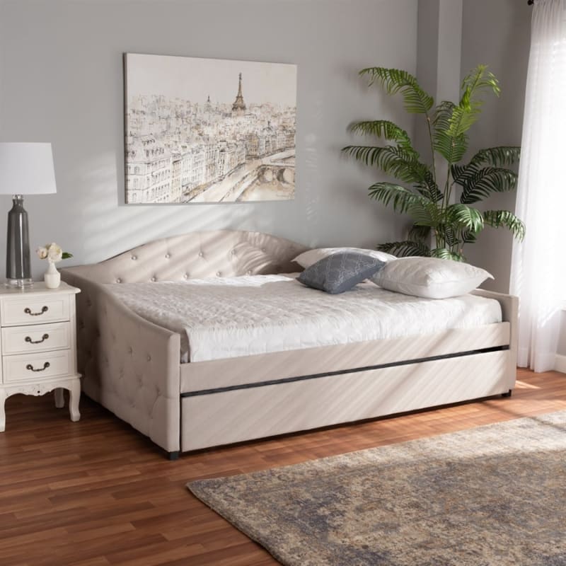Becker Daybed with Trundle in Beige Fabric Finish by Baxton Studio - BAX-Becker-Beige-Daybed-Q/T