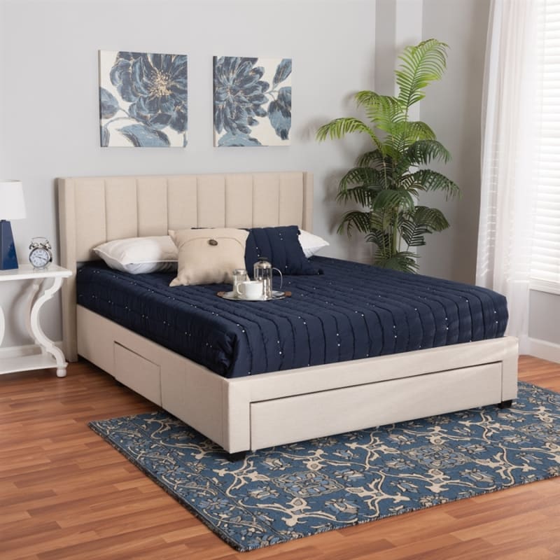 Coronado Platform Queen Storage Bed in Beige Finish by Baxton Studio - BAX-CF 9270-B-Coronado-B-Beige-Queen