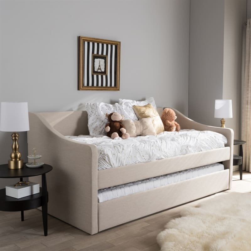 Barnstorm Daybed with Trundle in Beige Fabric Finish by Baxton Studio - BAX-CF8755-Beige-Day Bed