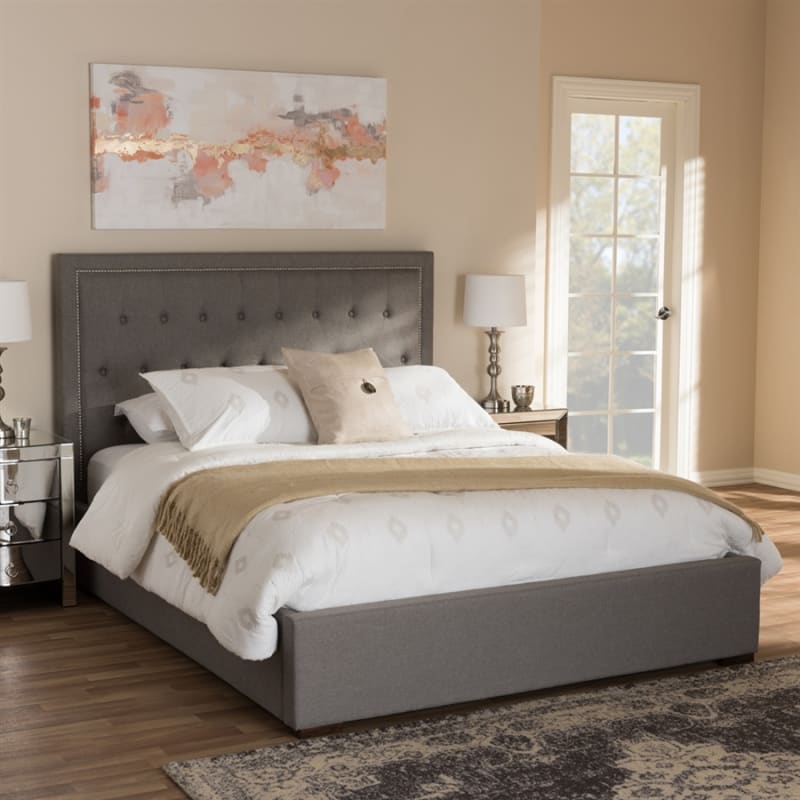 Taylor Platform Bed in Light Grey Fabric Finish by Baxton Studio - BAX-CF8882-Light Grey-Queen
