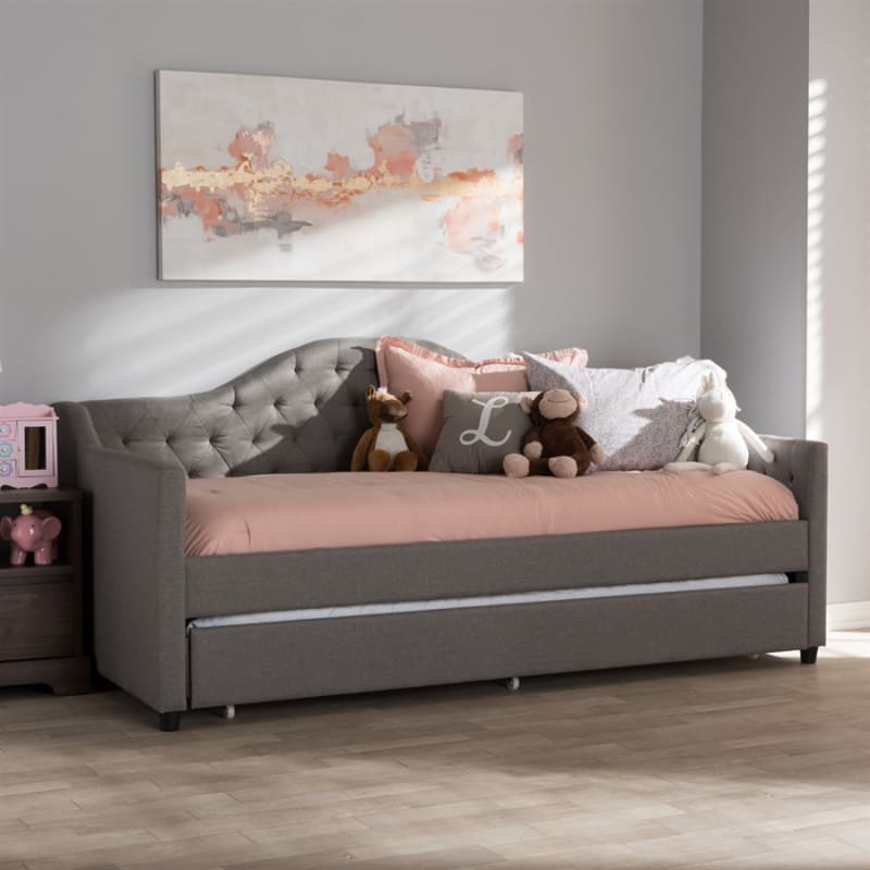Perry Daybed with Trundle in Light Grey Fabric Finish by Baxton Studio - BAX-CF8940-Light Grey-Daybed