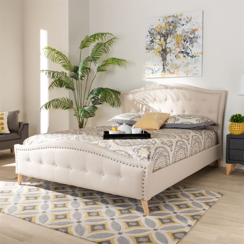 Felisa Platform Bed in Beige Fabric Finish by Baxton Studio - BAX-CF9009-Beige-King
