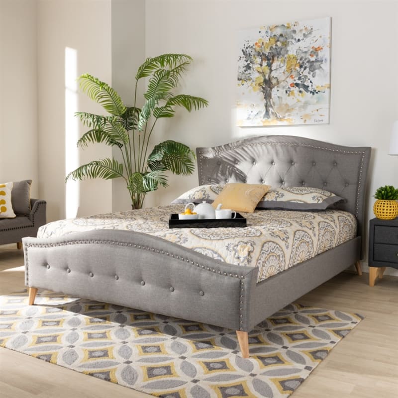 Felisa Platform Bed in Grey Fabric Finish by Baxton Studio - BAX-CF9009-Grey-King