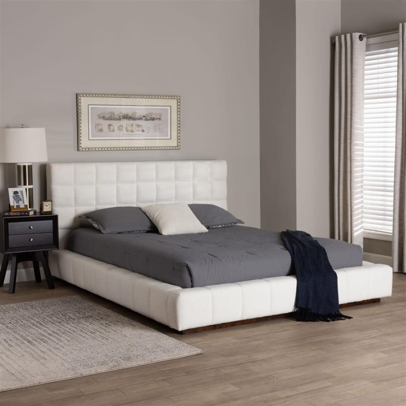 Braylin Platform Queen Bed in White Finish by Baxton Studio - BAX-CFSP0828-White-Queen