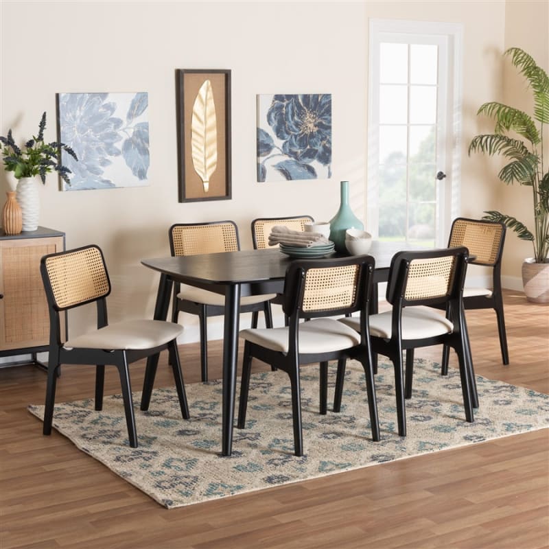 Dannon 7 Piece Rectangular Dining Room Set in Cream and Black Finish by Baxton Studio - BAX-CS001C-Black/Cream-7PC
