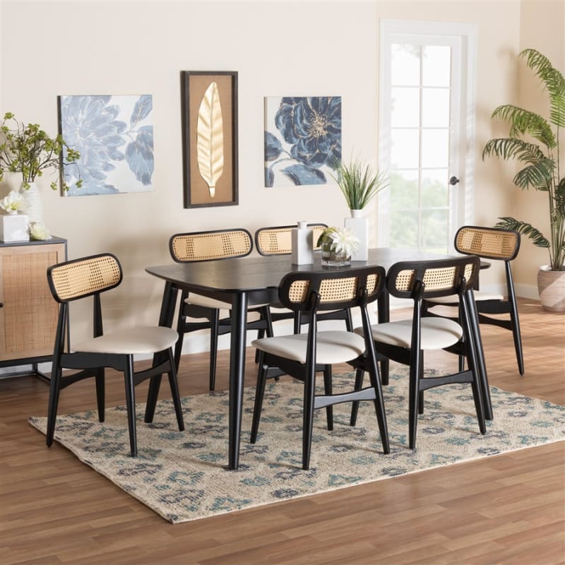 Tarana 7 Piece Rectangular Dining Room Set in Cream and Black Finish by Baxton Studio - BAX-CS002C-Black/Cream-7PC