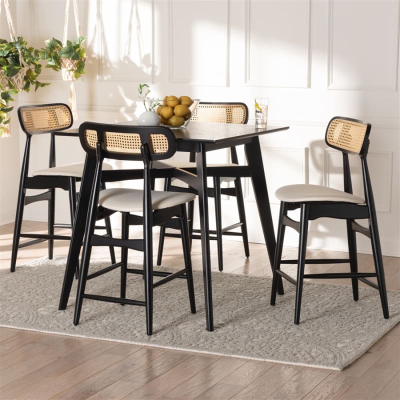 Tarana 5 Piece Counter Height Dining Room Set in Cream and Black Finish by Baxton Studio - BAX-CS002P-Black/Cream-5PC