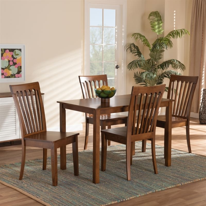 Erion 5 Piece Rectangular Dining Room Set in Walnut Brown Finish by Baxton Studio - BAX-Erion-Walnut-5PC