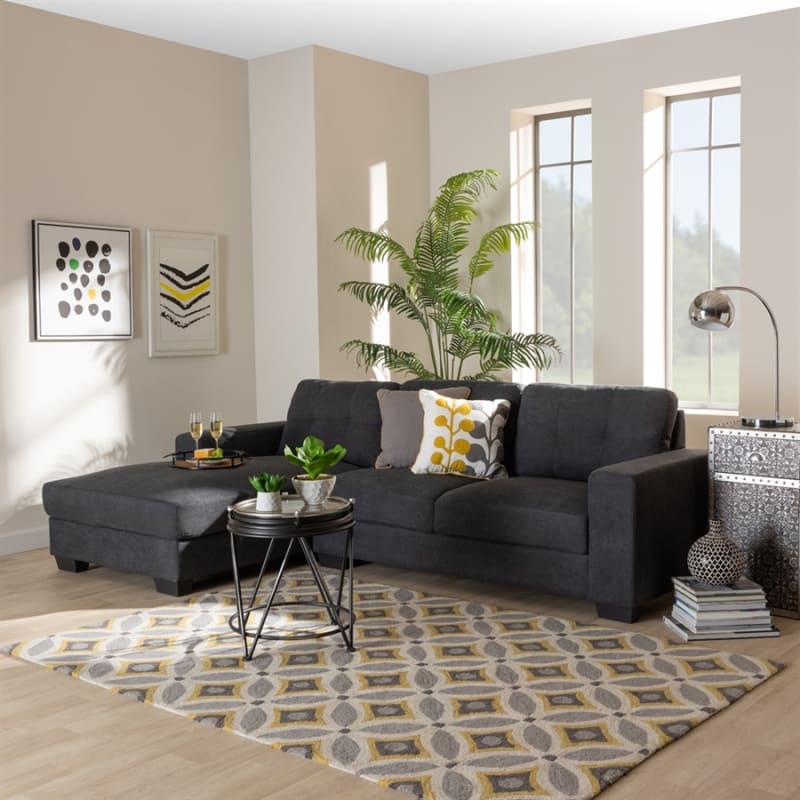 Langley Modern and Contemporary Dark Grey Sectional with Left Facing Chaise by Baxton Studio - BAX-J099C-Dark Grey-LFC