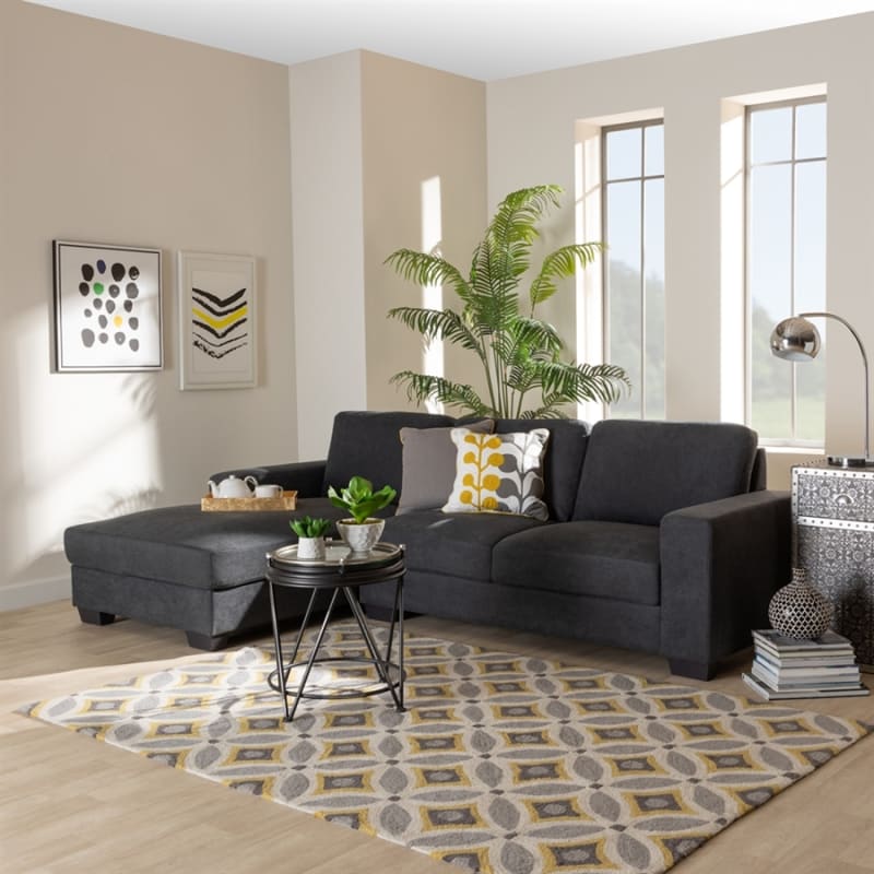 Nevin Modern and Contemporary Dark Grey Sectional with Left Facing Chaise by Baxton Studio - BAX-J099S-Dark Grey-LFC