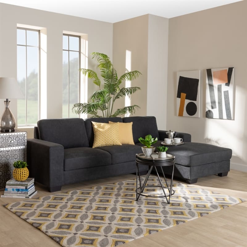 Nevin Modern and Contemporary Dark Grey Sectional with Right Facing Chaise by Baxton Studio - BAX-J099S-Dark Grey-RFC
