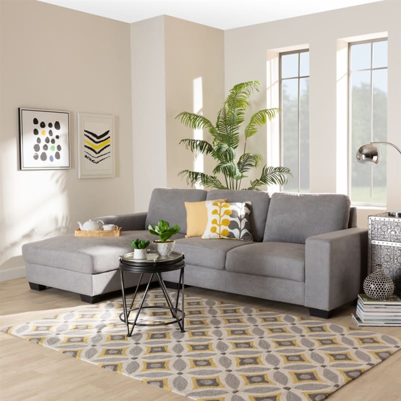 Nevin Modern and Contemporary Light Grey Sectional with Left Facing Chaise by Baxton Studio - BAX-J099S-Light Grey-LFC