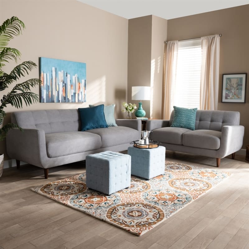 Allister Mid-Century Modern Light Grey 2-Piece Living Room Set by Baxton Studio - BAX-J1453-Light Grey-2PC Set