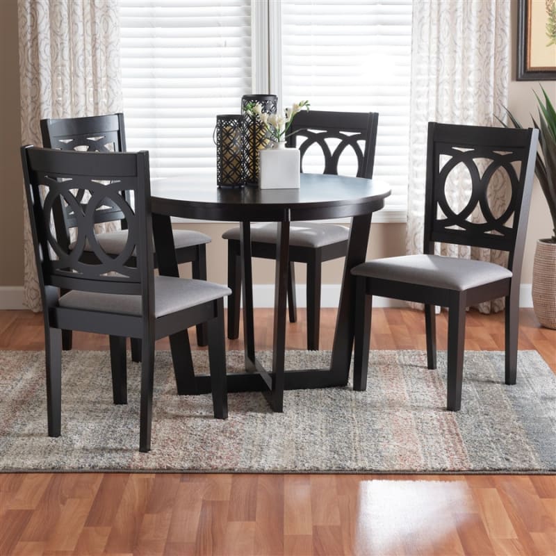 Kara 5 Piece Round Dining Room Set in Grey and Dark Brown Finish by Baxton Studio - BAX-Kara-Grey/Dark Brown-5PC
