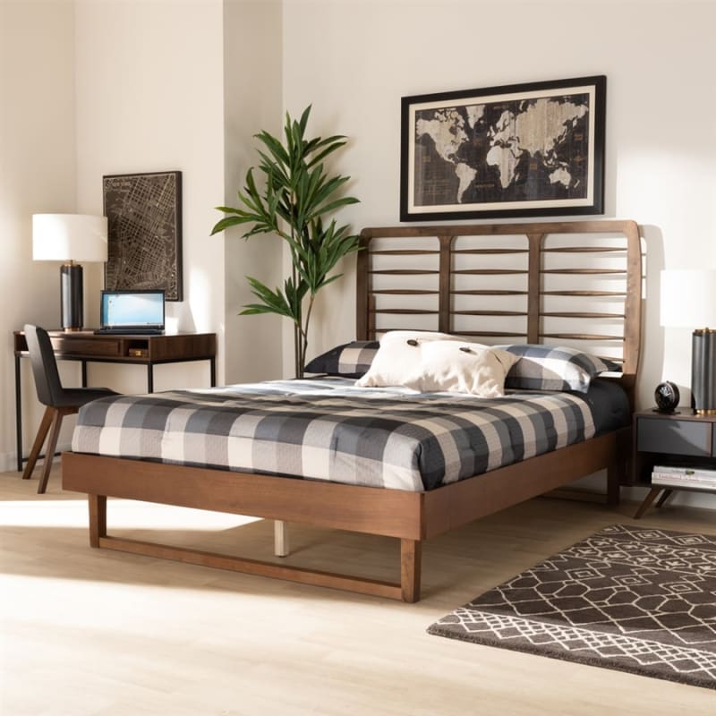 Lucie Platform Bed in Walnut Brown Finish by Baxton Studio - BAX-Lucie-Ash Walnut-Queen
