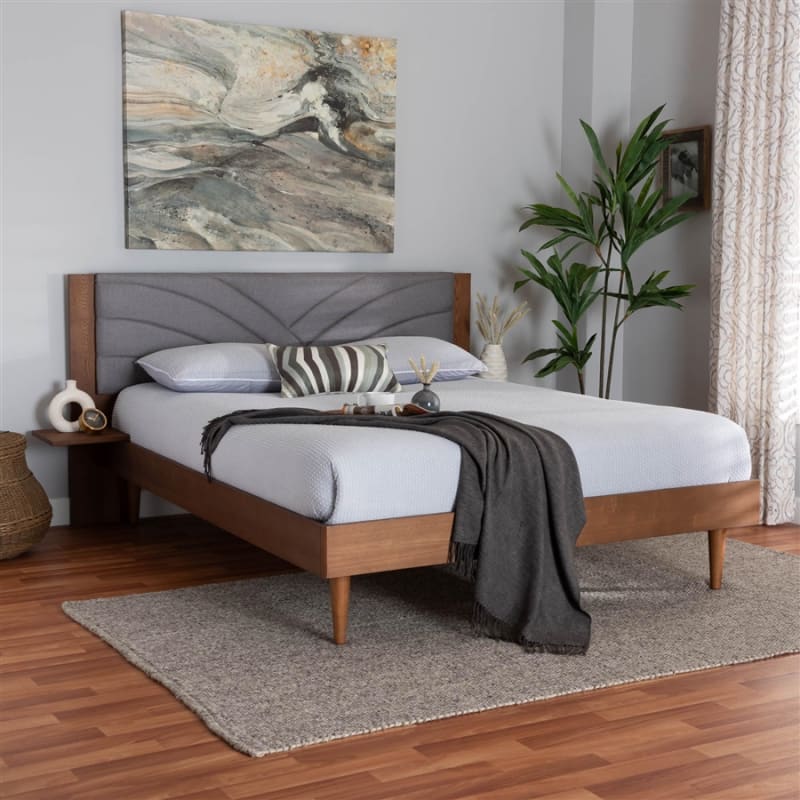Hemera Platform Queen Bed in Walnut Brown by Baxton Studio - BAX-MG-0222-Walnut/Dark Grey-Queen