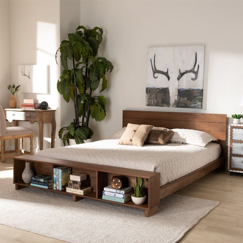 Regina Platform Storage Bed in Ash Walnut Brown Finish by Baxton Studio - BAX-MG0017-Ash Walnut-King
